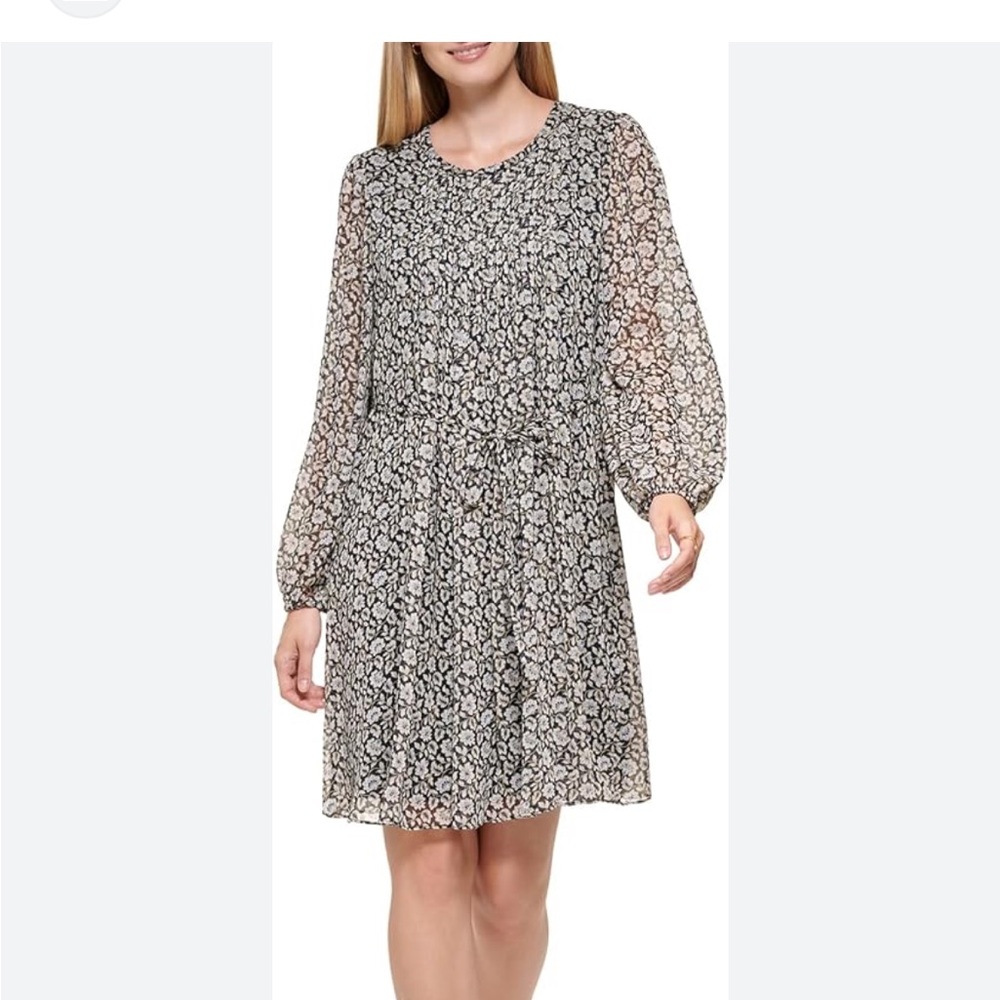 Tommy Hilfiger Black and White Floral Long Sleeve Dress